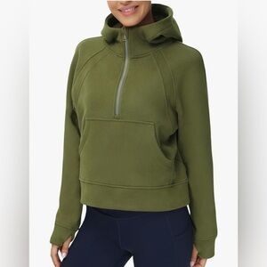 NEW Green Half Zip Cropped Hoodie Fall Long Sleeve Sweatshirts Pockets 2X
